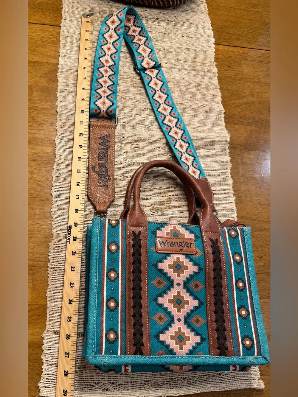 Wrangler Turquoise Aztec Canvas Satchel Crossbody Western Bag